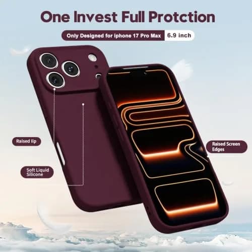 oakxco Liquid Silicone Case for iPhone 17 Pro Max/ 18 Pro Max 6.9 inch | Burgundy Matte Finish thumbnail 3