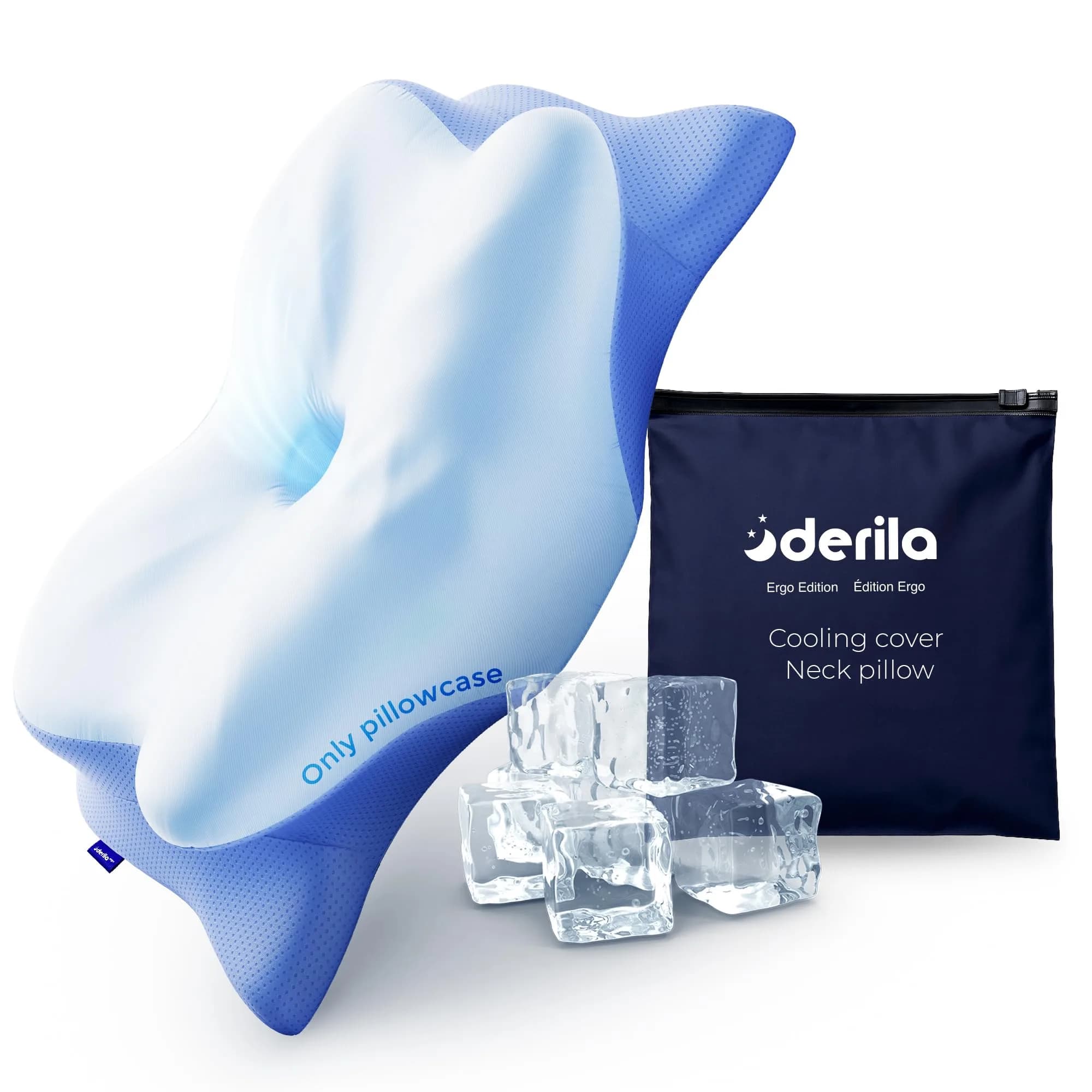 Derila Ergo Cooling Pillowcase 54cm x 36cm x 1.2cm (21.25 x 14.17 x 4.72 in) | Breathable Nylon-Spandex Blend for Neck Support - main product image