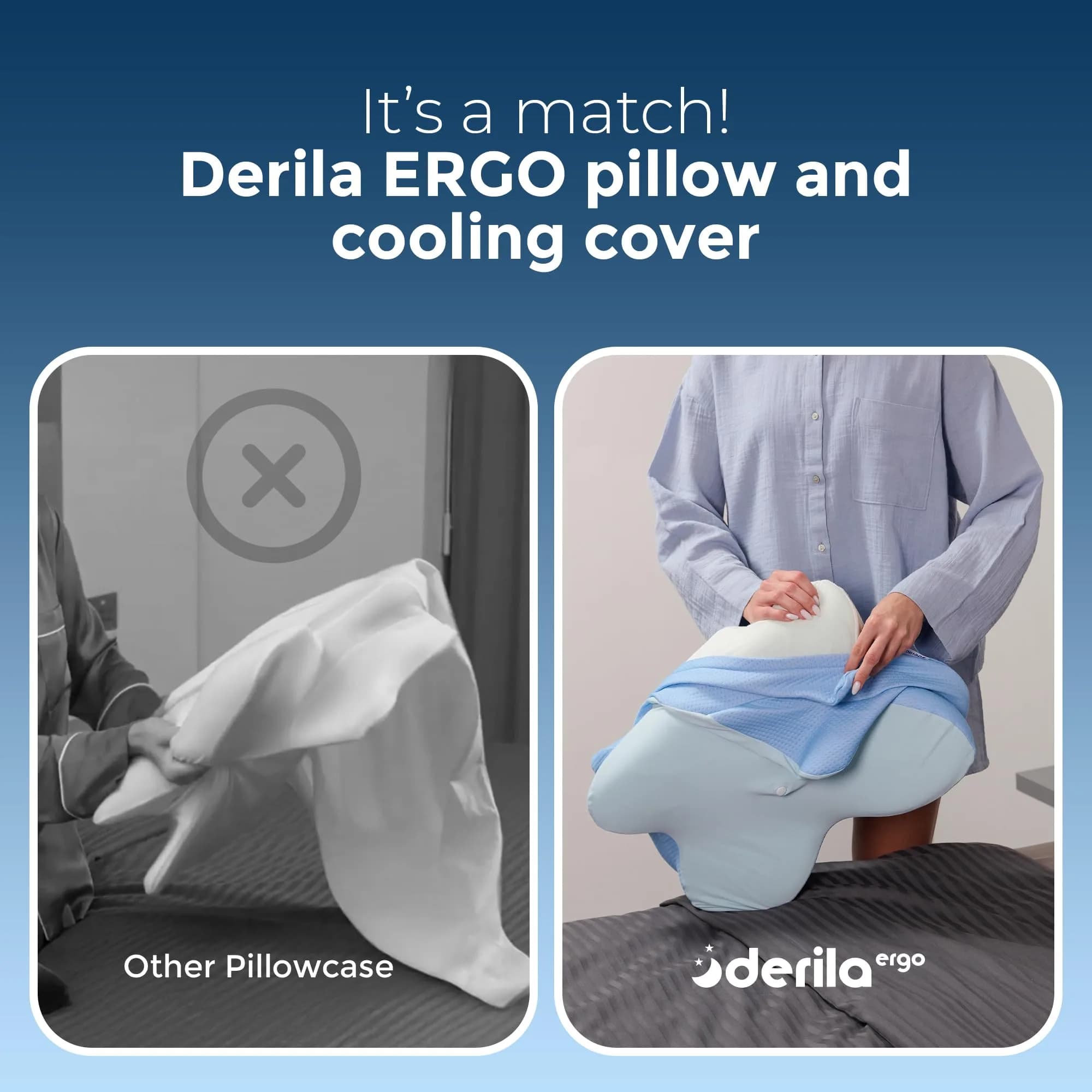Derila Ergo Cooling Pillowcase 54cm x 36cm x 1.2cm (21.25 x 14.17 x 4.72 in) | Breathable Nylon-Spandex Blend for Neck Support - view 4