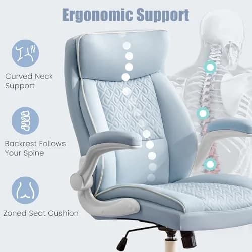 Furnistyle Executive Office Chair with High Back, Leather, Blue | Lumbar Support & Adjustable Height thumbnail 5