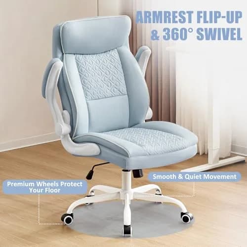 Furnistyle Executive Office Chair with High Back, Leather, Blue | Lumbar Support & Adjustable Height thumbnail 6