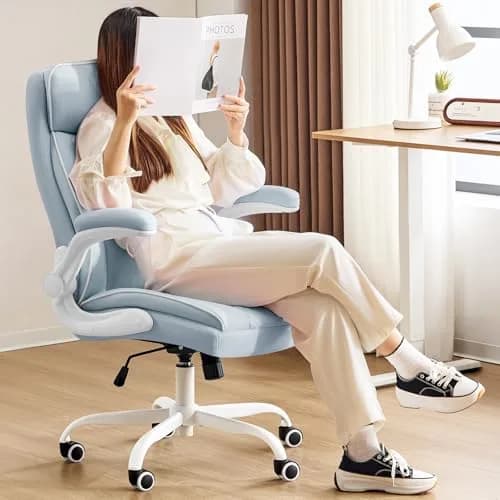 Furnistyle Executive Office Chair with High Back, Leather, Blue | Lumbar Support & Adjustable Height thumbnail 7