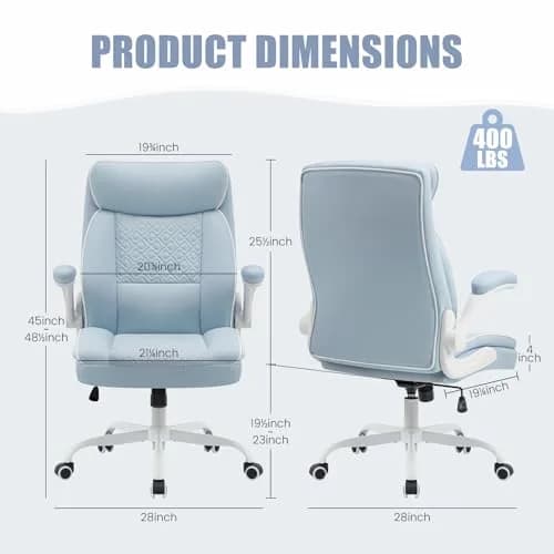Furnistyle Executive Office Chair with High Back, Leather, Blue | Lumbar Support & Adjustable Height thumbnail 2