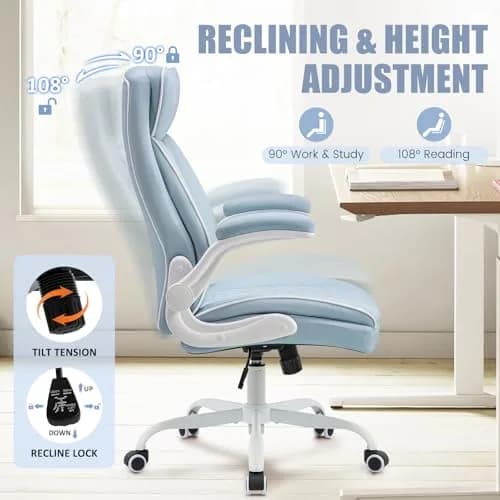 Furnistyle Executive Office Chair with High Back, Leather, Blue | Lumbar Support & Adjustable Height thumbnail 3