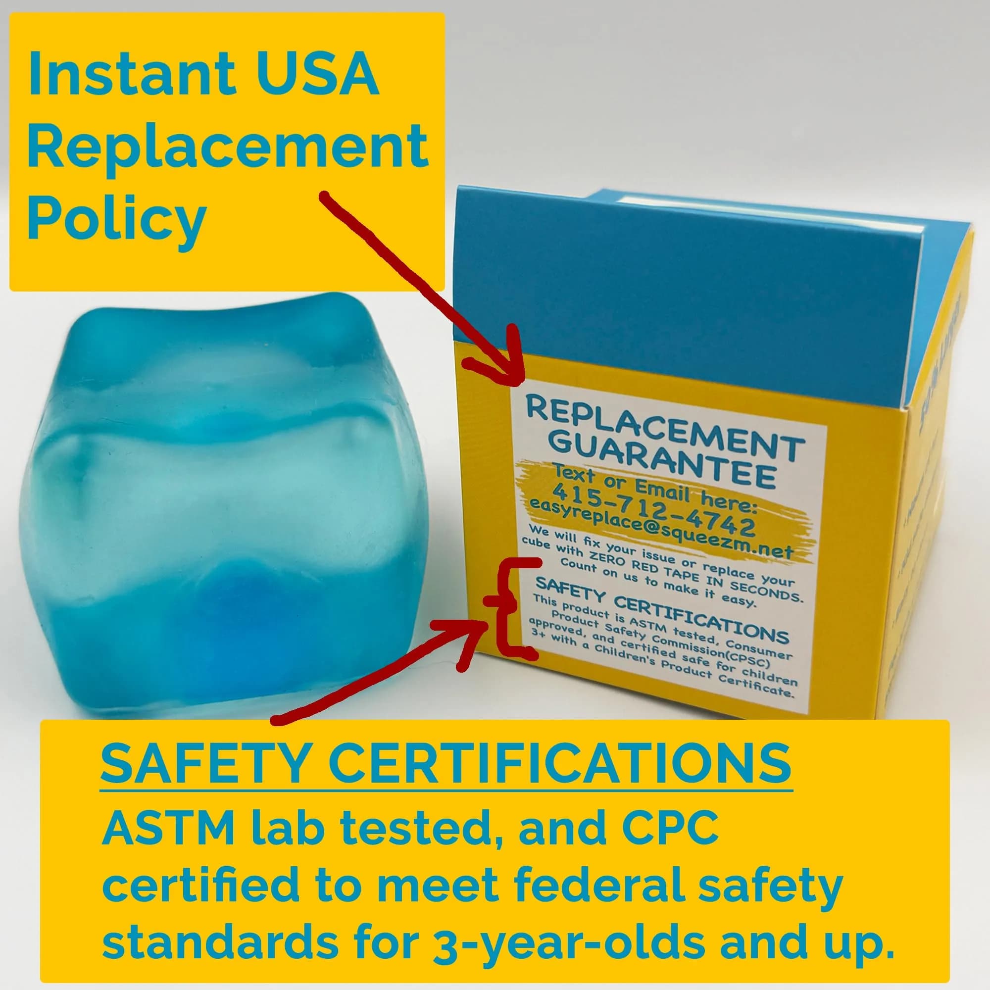 Squeez'M Big Block Premium Stress Cube | ASTM Certified Non-Toxic Slow-Rise Sensory Toy (2.5 x 2.25 x 2.5 inches) - view 5