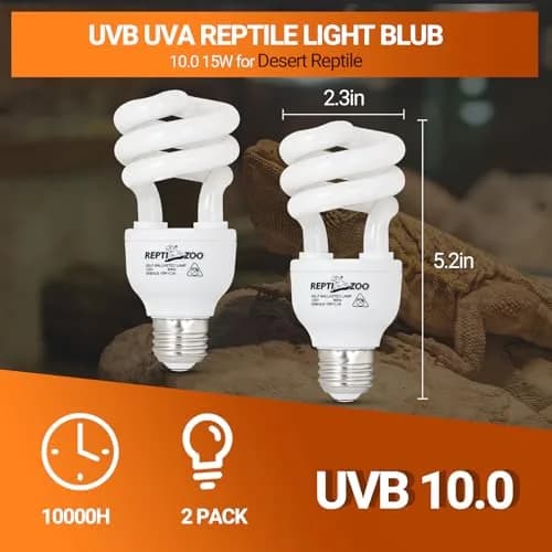 REPTI ZOO 15W UVA UVB Reptile Light Bulb 10.0 2-Pack | Simulates Tropical Sunlight for Bearded Dragons, Tortoises, Lizards, Snakes thumbnail 2