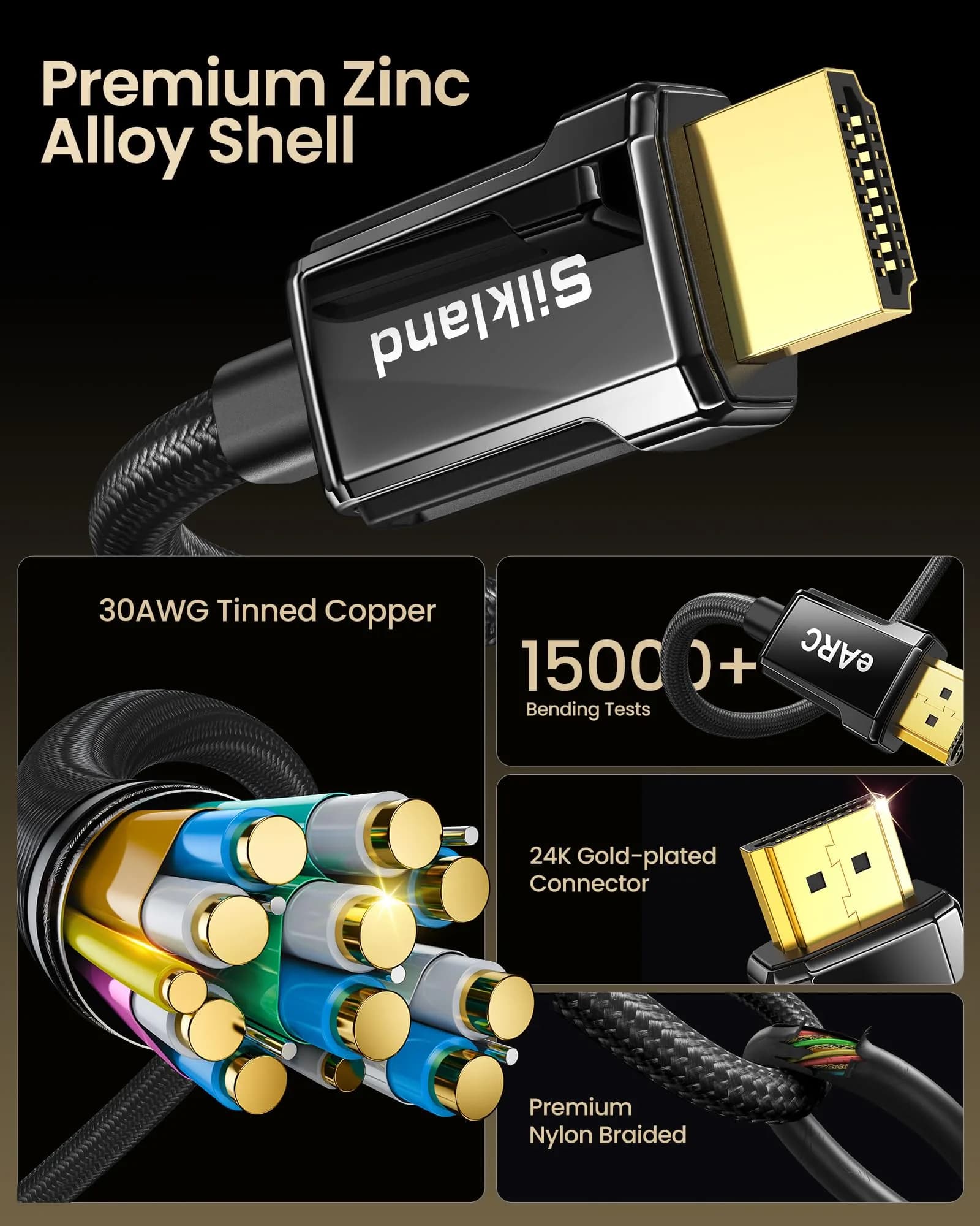 Silkland 8K HDMI 2.1 ARC/eARC Cable 3.05m (10ft) | Ultra High-Speed 48Gbps for Soundbar, Gaming Consoles - view 8