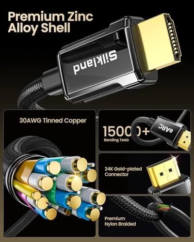 Silkland 8K HDMI 2.1 ARC/eARC Cable 3.05m (10ft) | Ultra High-Speed 48Gbps for Soundbar, Gaming Consoles thumbnail 8