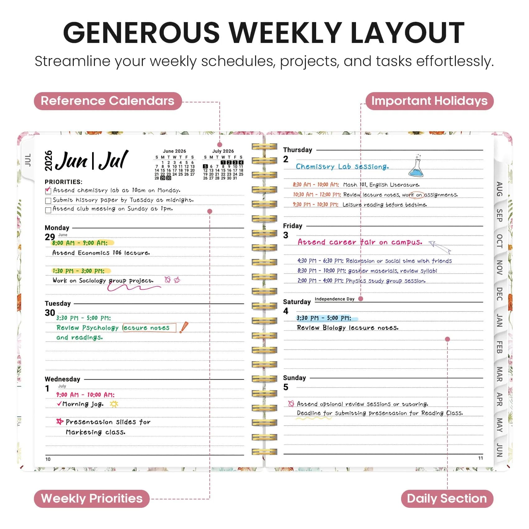 Taja Academic Planner 2026-2027, Jul 2026-Jun 2027 Monthly & Weekly Calendar Planner 21.6 cm (8.5 in) | Acid-Free Paper for Smooth Writing - view 3