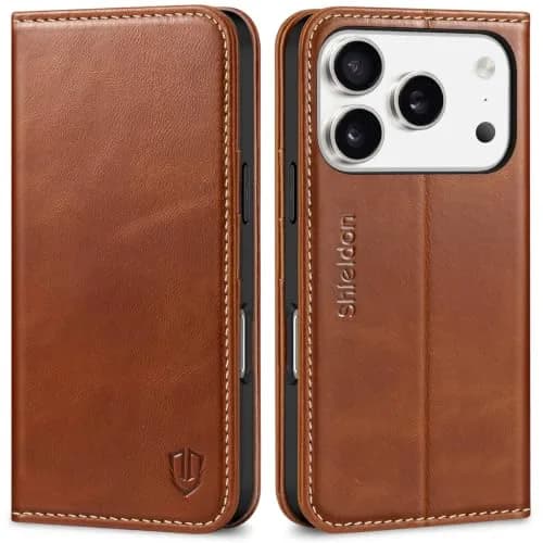 SHIELDON Genuine Leather Wallet Case for iPhone 18 Pro/17 Pro | RFID Blocking & Shockproof (6.3") thumbnail 1
