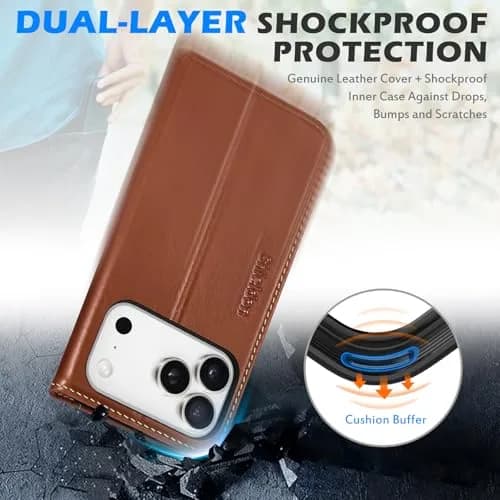 SHIELDON Genuine Leather Wallet Case for iPhone 18 Pro/17 Pro | RFID Blocking & Shockproof (6.3") thumbnail 6