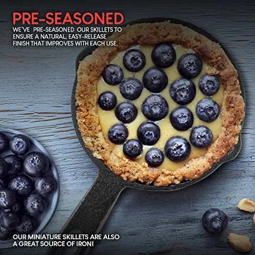 Modern Innovations Mini Black Cast Iron Skillet Set with Silicone Mitt (48 Count) - 3.5 Inch Pans | Pre Seasoned Small Skillets for Baked Cookie/Brownie or Cooked Eggs thumbnail 4