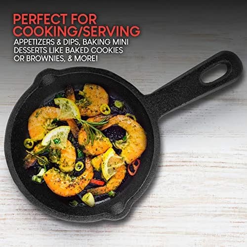 Modern Innovations Mini Black Cast Iron Skillet Set with Silicone Mitt (48 Count) - 3.5 Inch Pans | Pre Seasoned Small Skillets for Baked Cookie/Brownie or Cooked Eggs thumbnail 6
