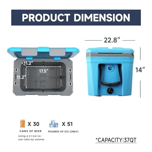 EchoSmile 35 Quart Insulated Cooler Blue | Large Capacity, Durable & Portable thumbnail 4