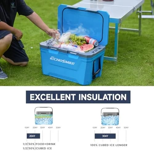 EchoSmile 35 Quart Insulated Cooler Blue | Large Capacity, Durable & Portable thumbnail 2