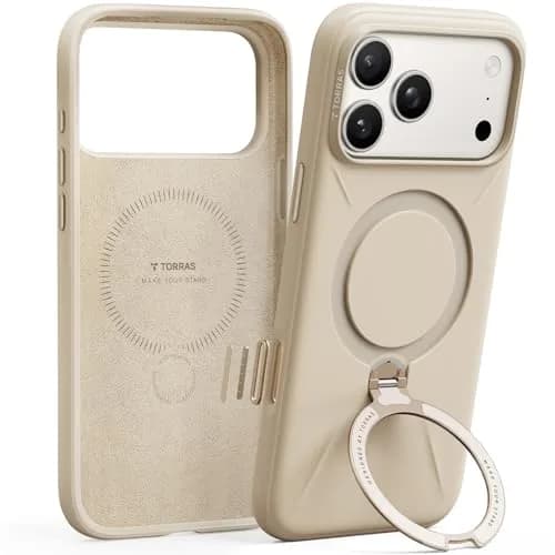 TORRAS Q3 Silicone 360 Spin Case for iPhone 17 Pro 6.3'' | MagSafe Compatible, Magnetic Ring Kickstand, Liquid Silicone Rubber, Dune Beige thumbnail 1