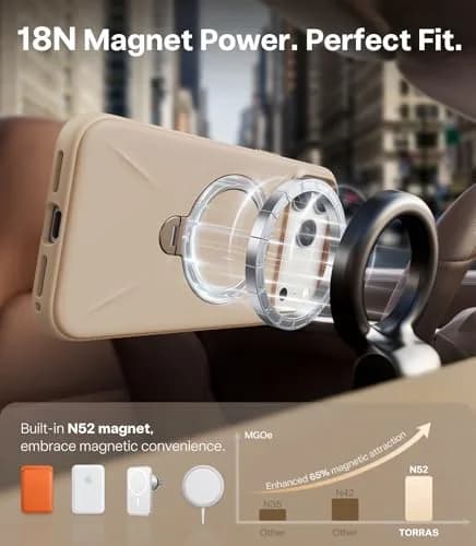 TORRAS Q3 Silicone 360 Spin Case for iPhone 17 Pro 6.3'' | MagSafe Compatible, Magnetic Ring Kickstand, Liquid Silicone Rubber, Dune Beige thumbnail 5