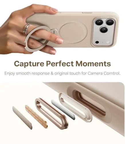 TORRAS Q3 Silicone 360 Spin Case for iPhone 17 Pro 6.3'' | MagSafe Compatible, Magnetic Ring Kickstand, Liquid Silicone Rubber, Dune Beige thumbnail 7