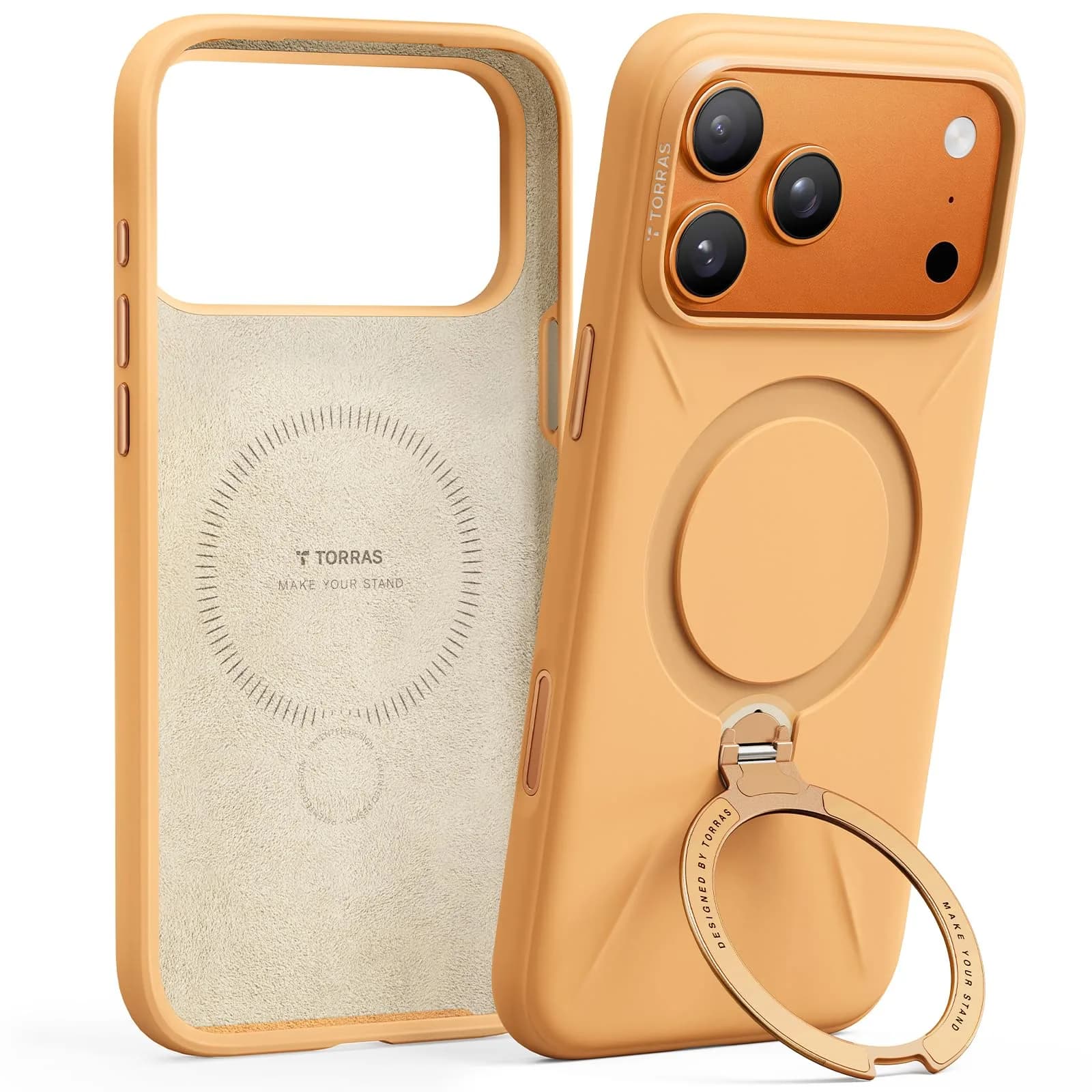 TORRAS Q3 Silicone 360 Spin Case for iPhone 17 Pro 6.3'' | MagSafe Compatible, Liquid Silicone Rubber, Pastel Orange — Pastel Orange