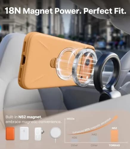 TORRAS Q3 Silicone 360 Spin Case for iPhone 17 Pro 6.3'' | MagSafe Compatible, Liquid Silicone Rubber, Pastel Orange thumbnail 6