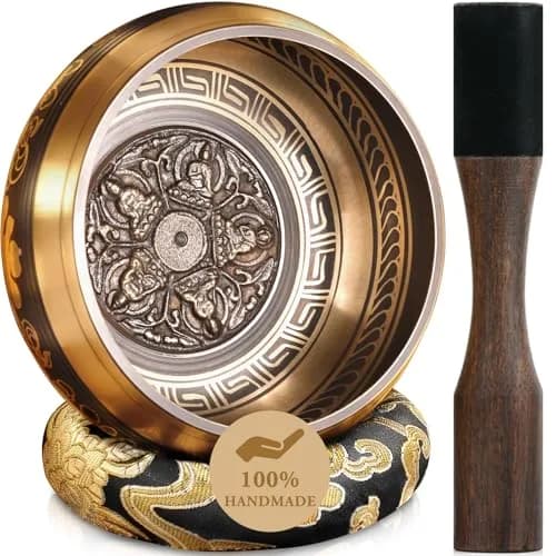 Relaehih Tibetan Singing Bowl Set 5 Inch | Authentic Nepal Hand-Hammered Meditation Chakra Sound Bowl with Mallet & Cushion thumbnail 1