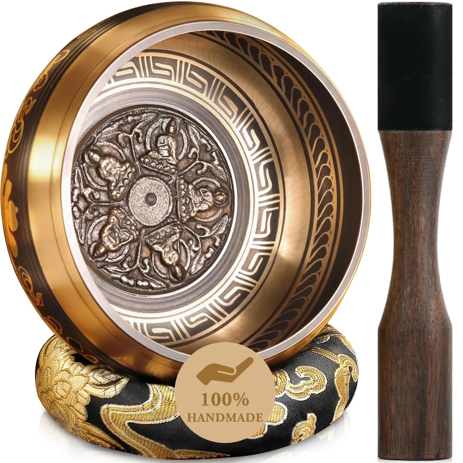Relaehih Tibetan Singing Bowl Set 5 Inch | Authentic Nepal Hand-Hammered Meditation Chakra Sound Bowl with Mallet & Cushion - main product image