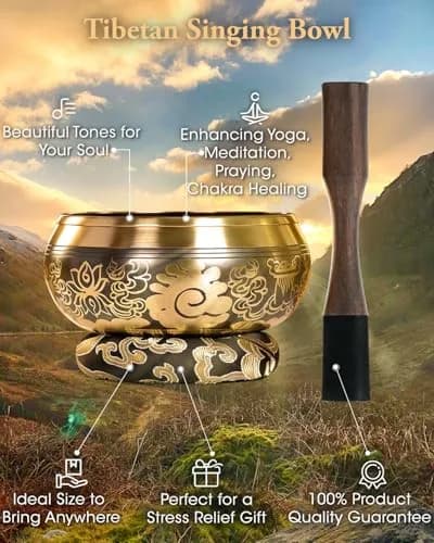Relaehih Tibetan Singing Bowl Set 5 Inch | Authentic Nepal Hand-Hammered Meditation Chakra Sound Bowl with Mallet & Cushion thumbnail 2