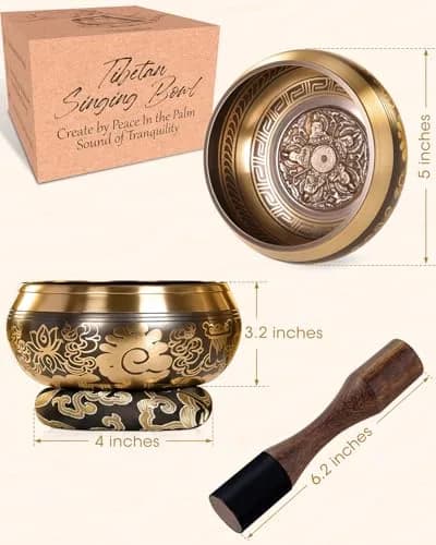 Relaehih Tibetan Singing Bowl Set 5 Inch | Authentic Nepal Hand-Hammered Meditation Chakra Sound Bowl with Mallet & Cushion thumbnail 4