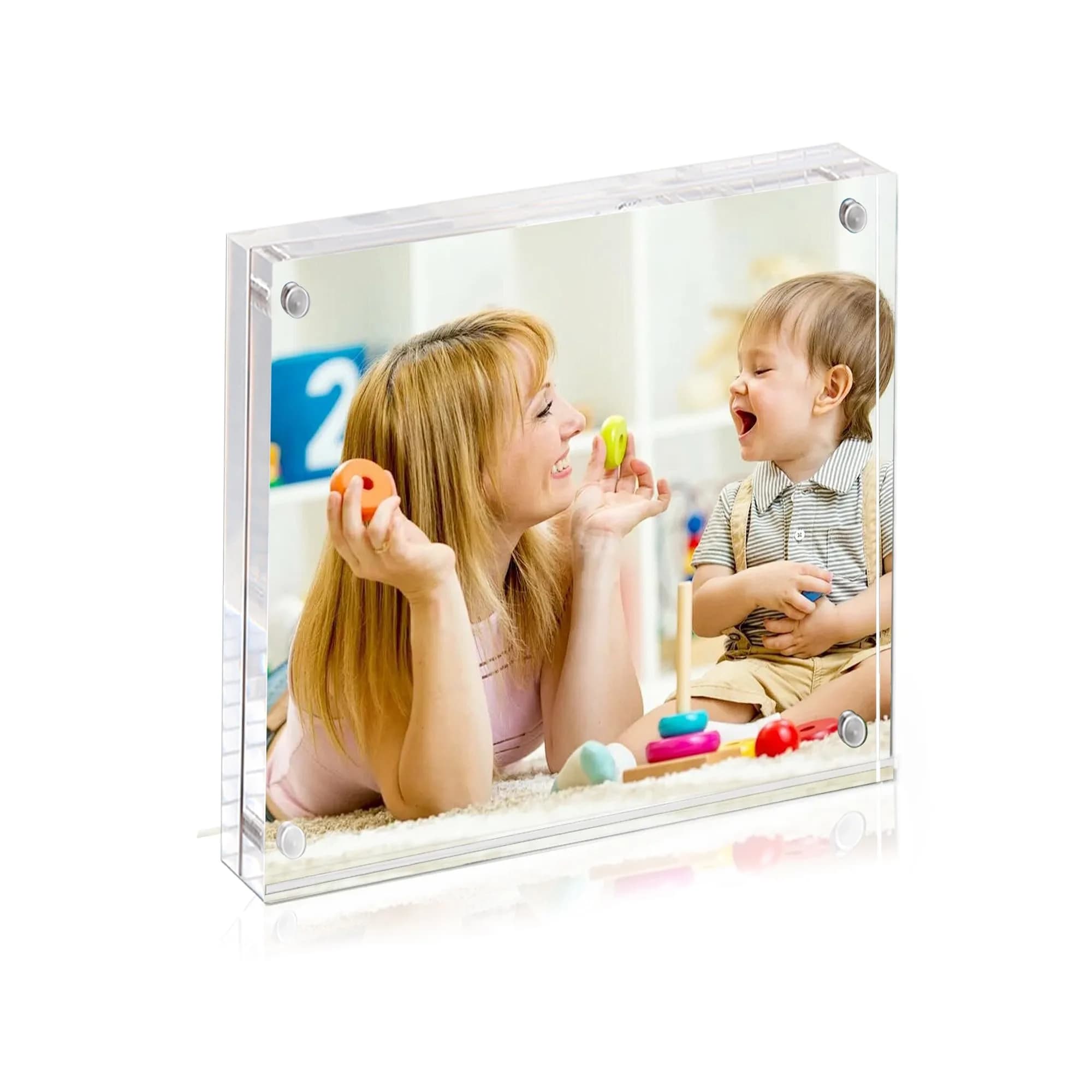 BP4U 4x4 Acrylic Picture Frame | Magnetic Double-Sided Photo Display for Home & Office