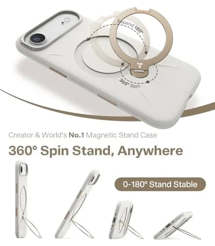 TORRAS Q3 Silicone for iPhone Air Case with Stand, 6.5'' Liquid Silicone Rubber, MagSafe Compatible, 360° Spin, Light Ivory thumbnail 4
