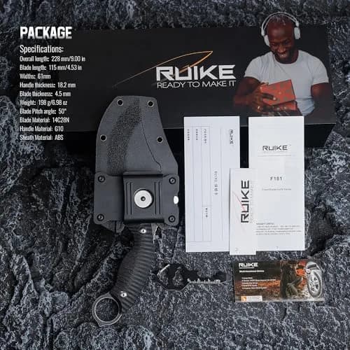 Ruike F181-B1 Tactical Fixed Blade Knife with Sheath, 14C28N Steel, Full-tang, 4.53-inch Blade, G10 Handle, Camping & Hunting Gear thumbnail 8