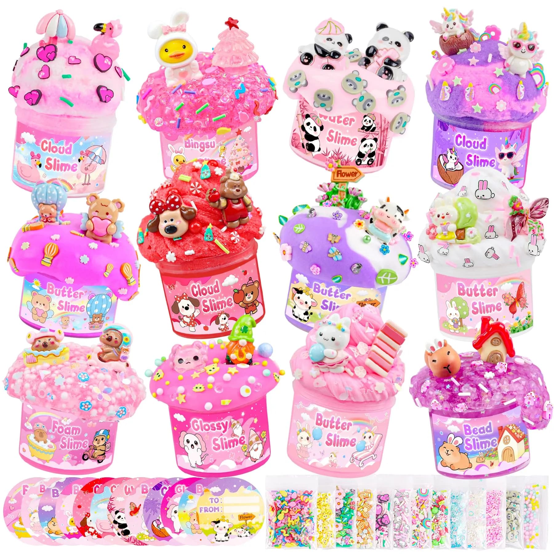 LAWOHO 12-Pack Pink Slime Kit | 720ml Total Butter Cloud Squishy Party Favor Set - main product image