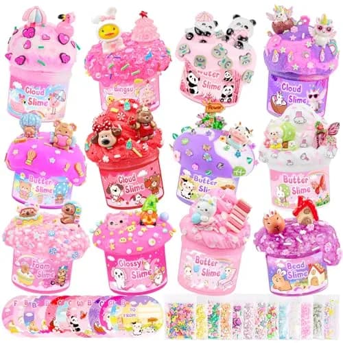 LAWOHO 12-Pack Pink Slime Kit | 720ml Total Butter Cloud Squishy Party Favor Set thumbnail 1