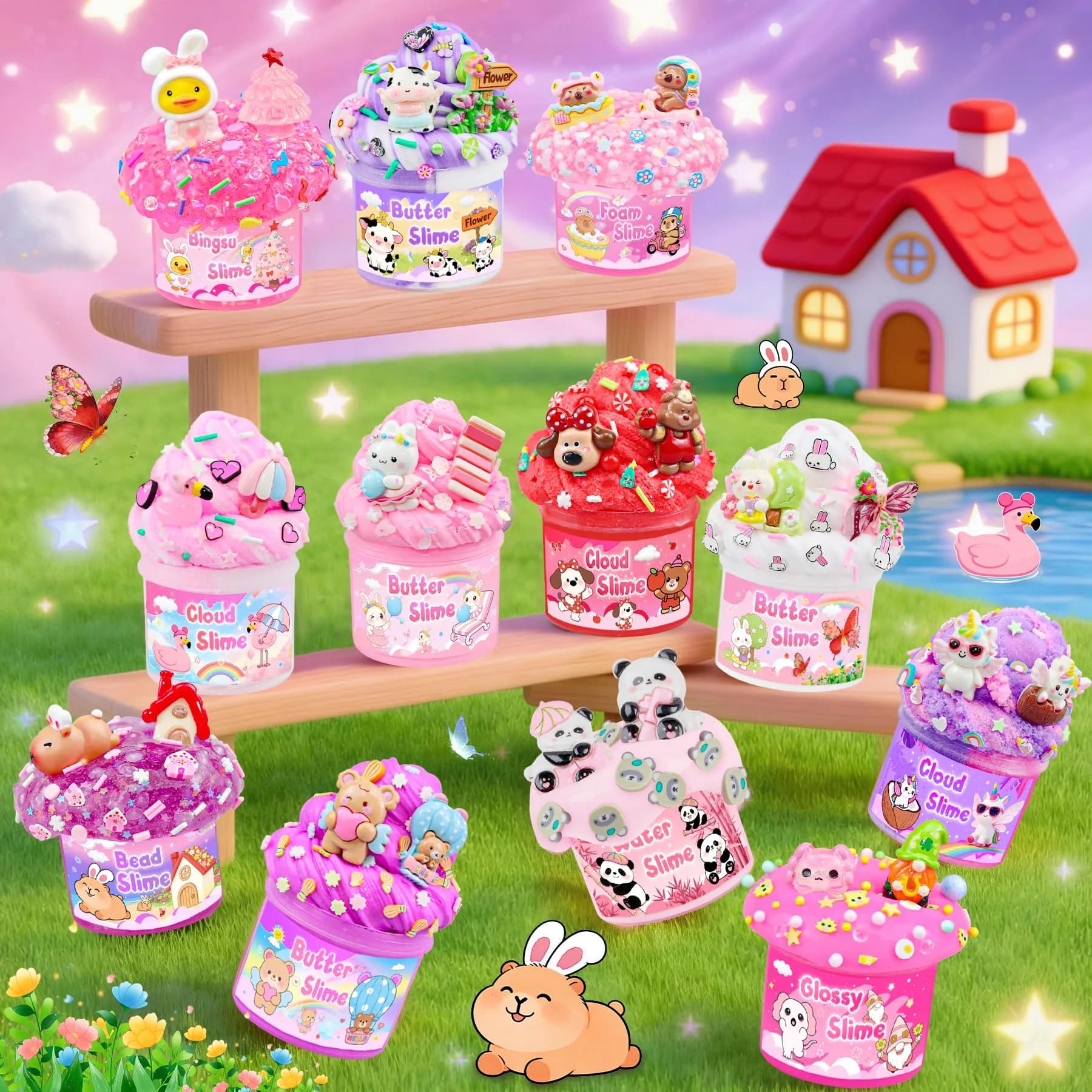 LAWOHO 12-Pack Pink Slime Kit | 720ml Total Butter Cloud Squishy Party Favor Set - view 8
