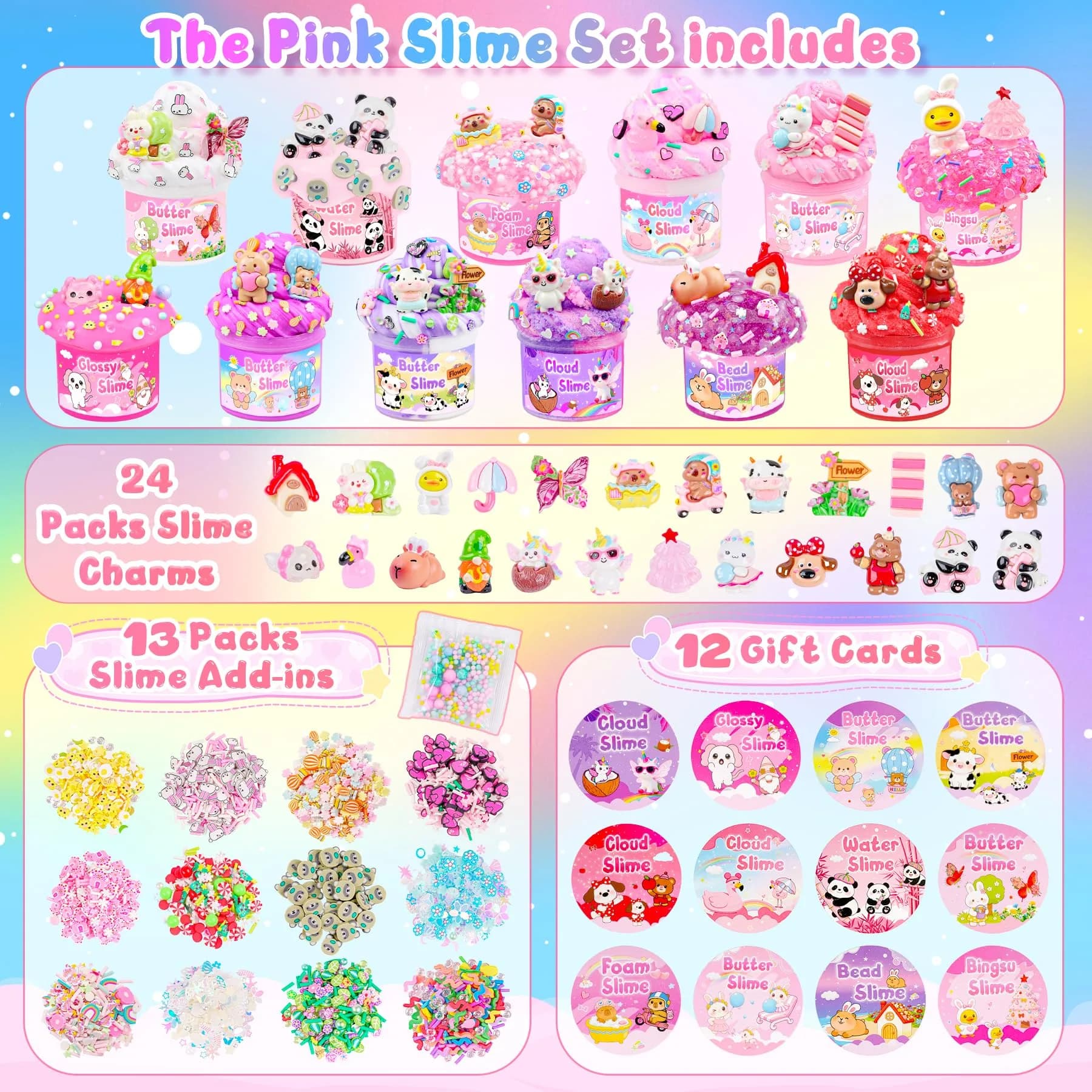 LAWOHO 12-Pack Pink Slime Kit | 720ml Total Butter Cloud Squishy Party Favor Set - view 9