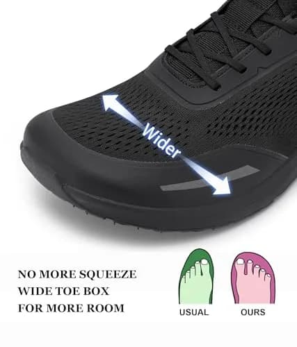 FEFELUIS Men's Zero Drop Running Shoes Wide Toe Box Black Size 9 (25.4cm / 9 US Wide) thumbnail 5