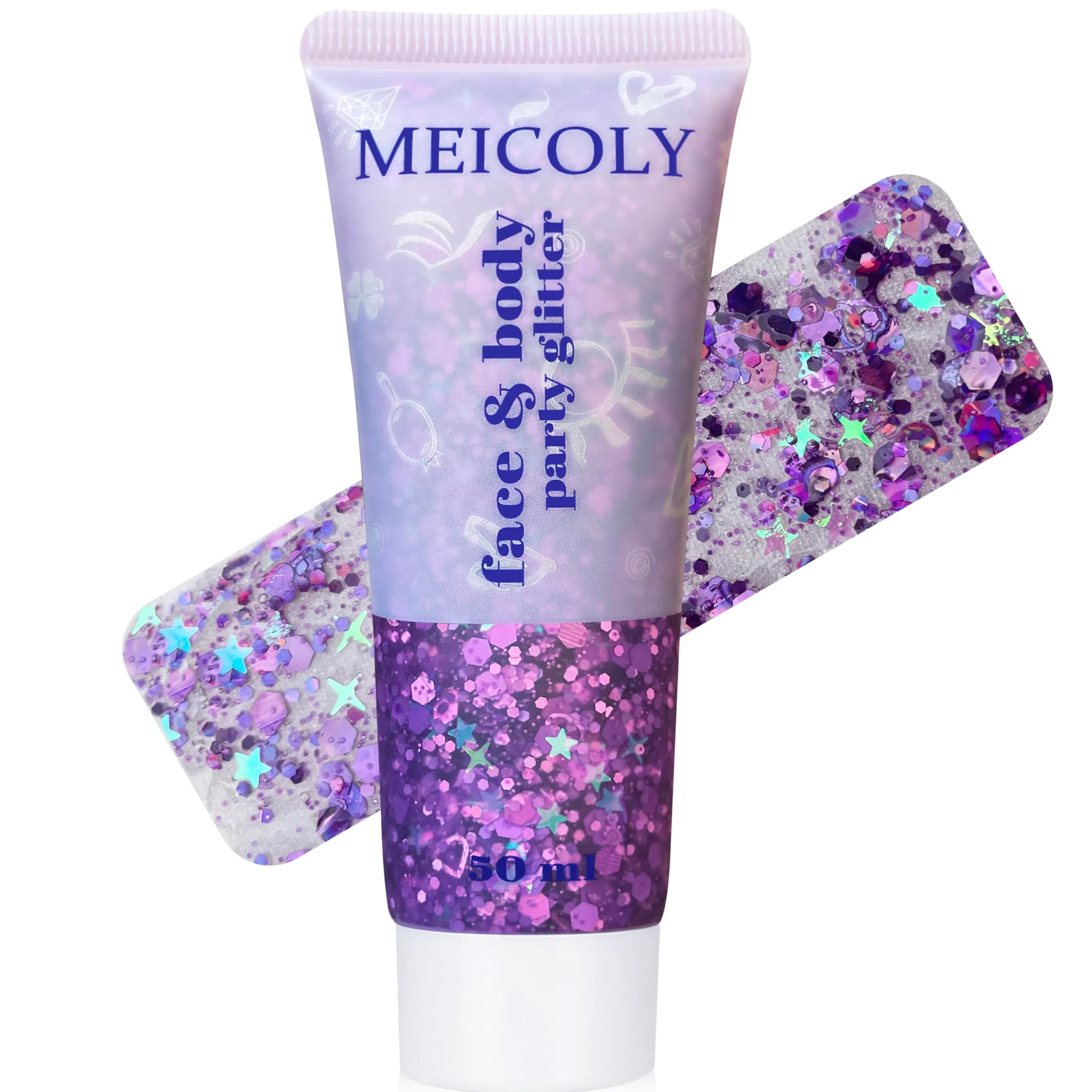 MEICOLY Purple Hair Glitter Kids Makeup | Holographic Halloween Sparkly Face Glitter - main product image