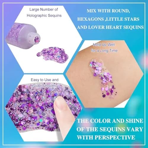 MEICOLY Purple Hair Glitter Kids Makeup | Holographic Halloween Sparkly Face Glitter thumbnail 4