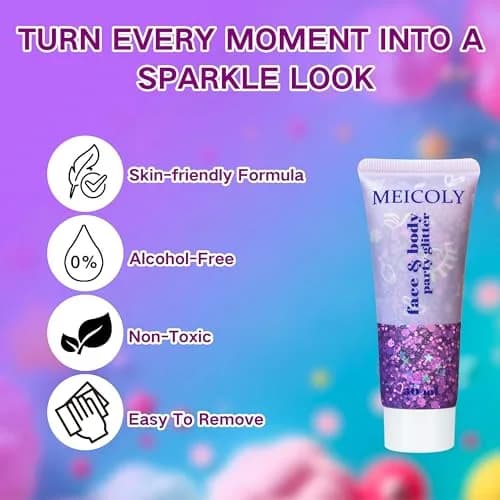 MEICOLY Purple Hair Glitter Kids Makeup | Holographic Halloween Sparkly Face Glitter thumbnail 6