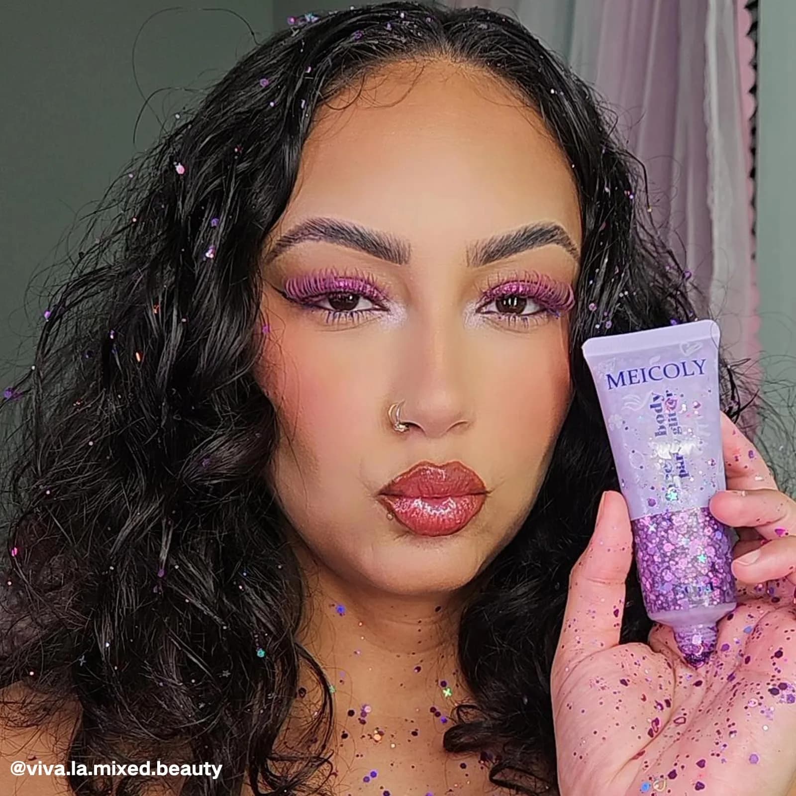 MEICOLY Purple Hair Glitter Kids Makeup | Holographic Halloween Sparkly Face Glitter - view 2