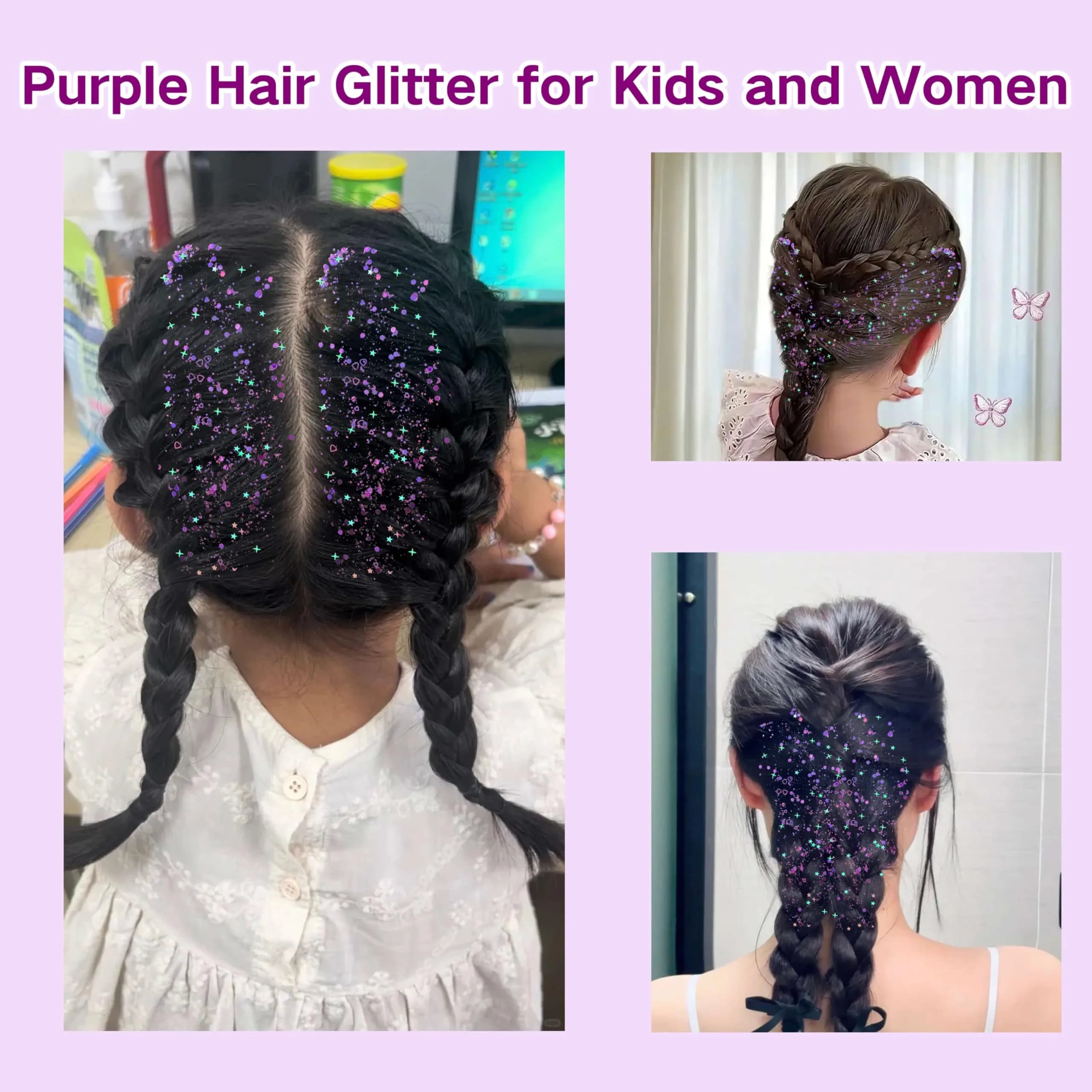 MEICOLY Purple Hair Glitter Kids Makeup | Holographic Halloween Sparkly Face Glitter - view 3