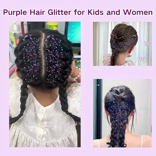MEICOLY Purple Hair Glitter Kids Makeup | Holographic Halloween Sparkly Face Glitter thumbnail 3