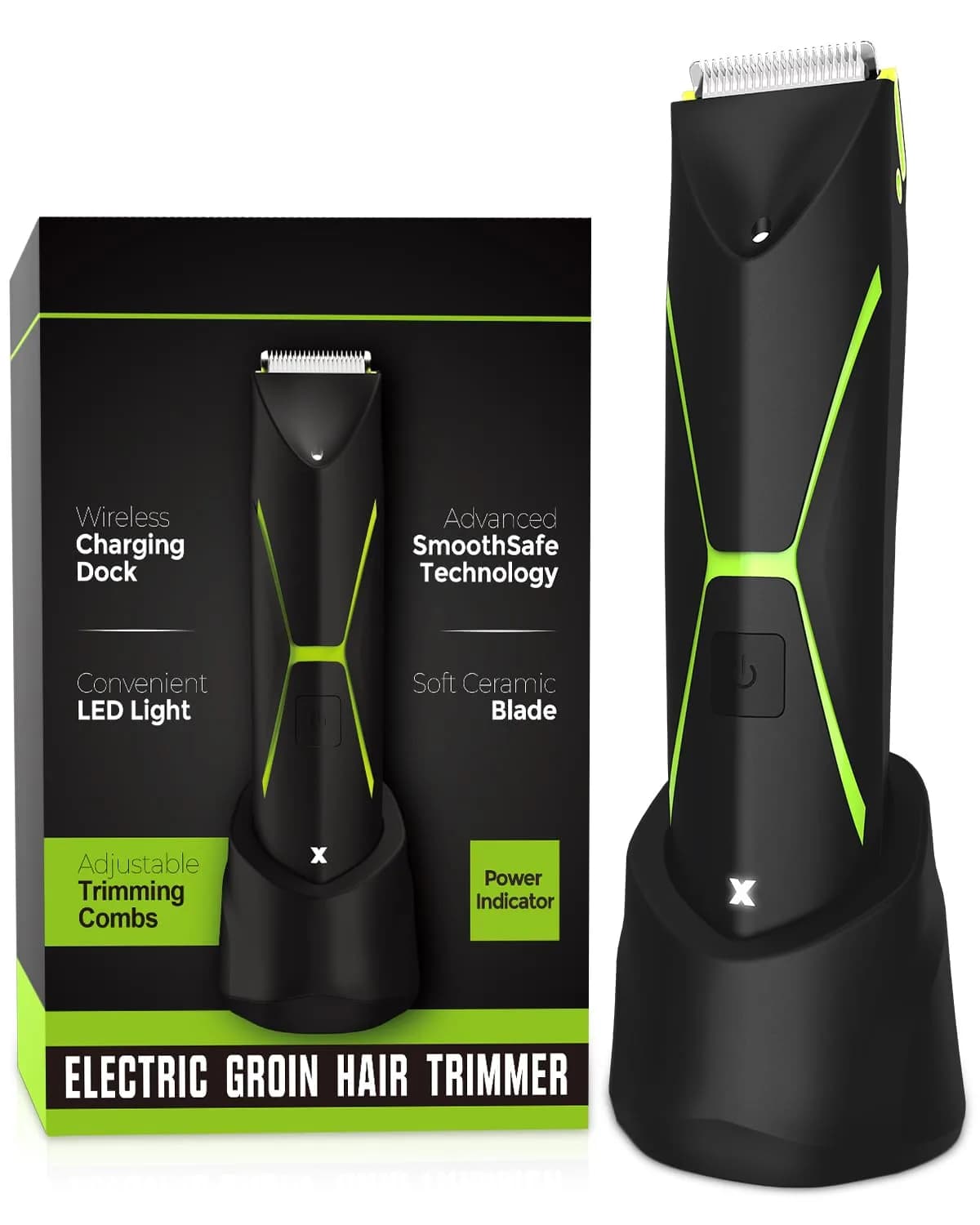 Brightman Body Hair Trimmer for Men 8,000 RPM Waterproof Ceramic Blade Rechargeable Wet/Dry | Manscaping Tool — Green