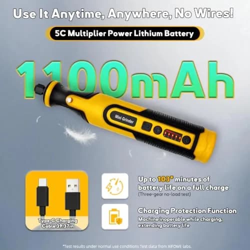 XIFOWE 7.2V Mini Cordless Rotary Tool | 59 Attachments for DIY Crafts, Metal & Wood Polishing, 3D Resin Sanding thumbnail 5