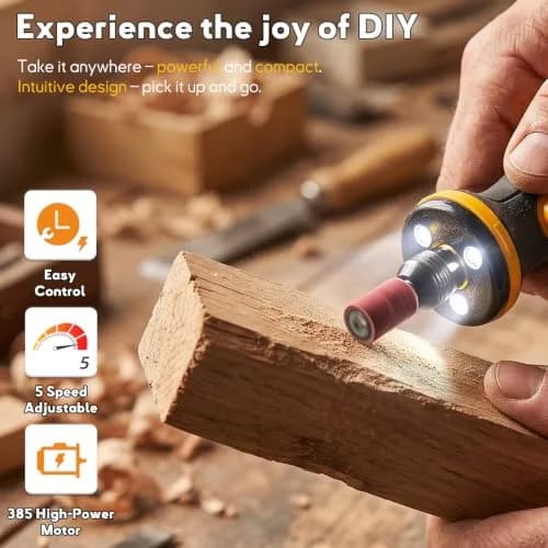XIFOWE 7.2V Mini Cordless Rotary Tool | 59 Attachments for DIY Crafts, Metal & Wood Polishing, 3D Resin Sanding thumbnail 3