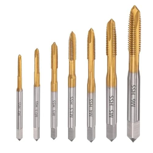 Saipe 7pcs M2-M6 Metric Spiral Point Tap Set with Titanium Coating | HSS 6542 Machine Screw Taps thumbnail 1