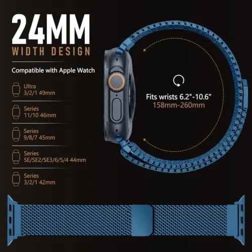 YuiYuKa Milanese Loop for Apple Watch Ultra 4/3/2/1 & Series 12-1/SE 49mm Stainless Steel Mesh Band thumbnail 5