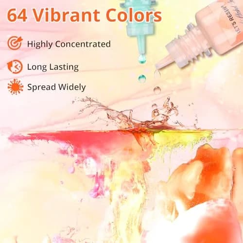 LET'S RESIN 64pcs Alcohol Ink Set, 9 Pastel & 9 Metallic Colors, 640ml (21.6 oz) | Vibrant, Blendable, Non-Toxic thumbnail 3