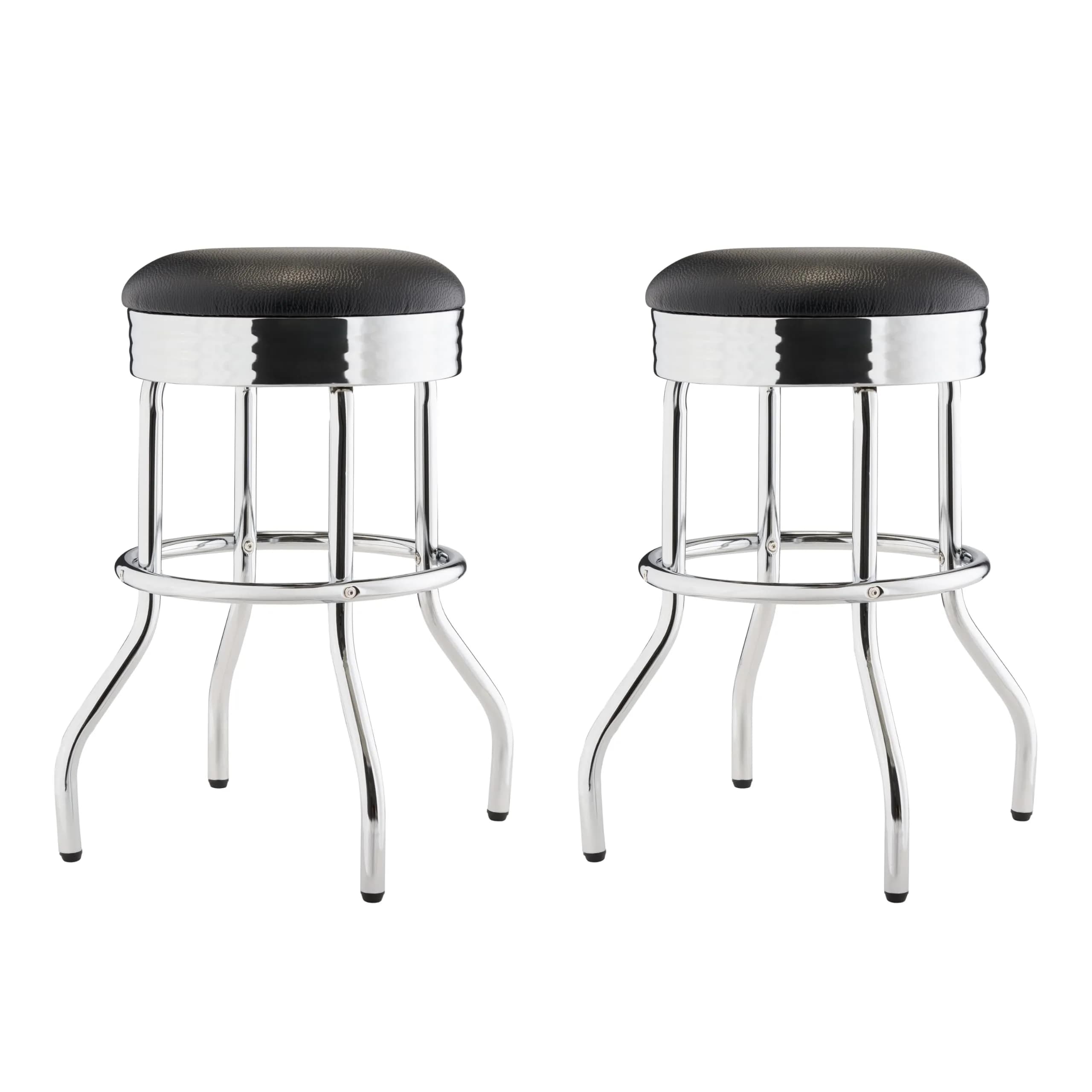 TRINITY Heavy Duty 25 Inch Backless Swivel Bar Stool, Black Seat | Stylish, Supports 300 lbs, Indoor Use — Black