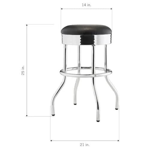 TRINITY Heavy Duty 25 Inch Backless Swivel Bar Stool, Black Seat | Stylish, Supports 300 lbs, Indoor Use thumbnail 4